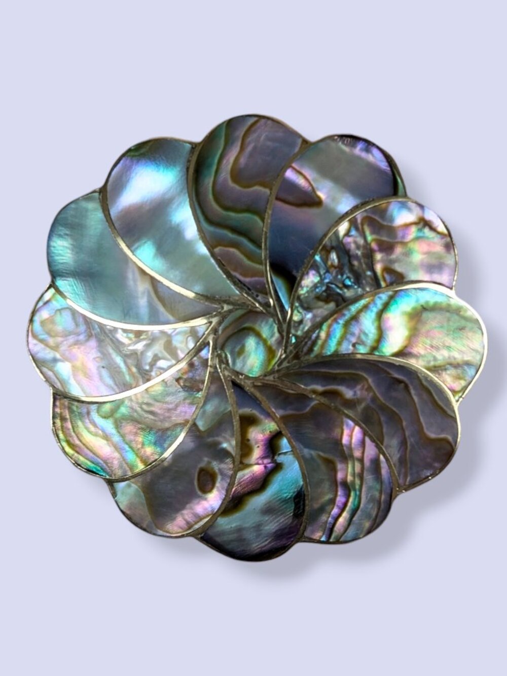 Vintage Scalloped Abalone Inlay Taxco-Style Mexico Brooch - Picture 3 of 10